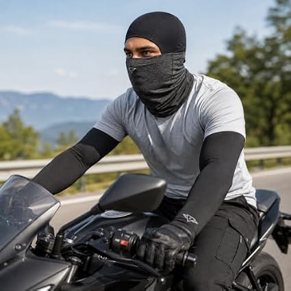 Premium Bike Rider Kit | 400 Lumens Helmet Light, Balaclava, Arm Sleeves & Skull Cap