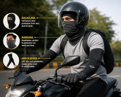 Summer Protection Kit | UV Arm Sleeves, Balaclava & Bandana for Bike, Cycling & Outdoor Sports