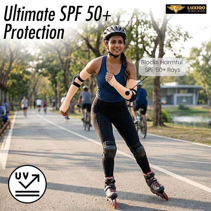 Osmo Fabric Arm Sleeves With Thumb Extension for Men & Women | SPF 50+Sun Protection | Breathable Compression Arm Sleeves with Thumb Hole for Running,Cycling,Gym & Driving