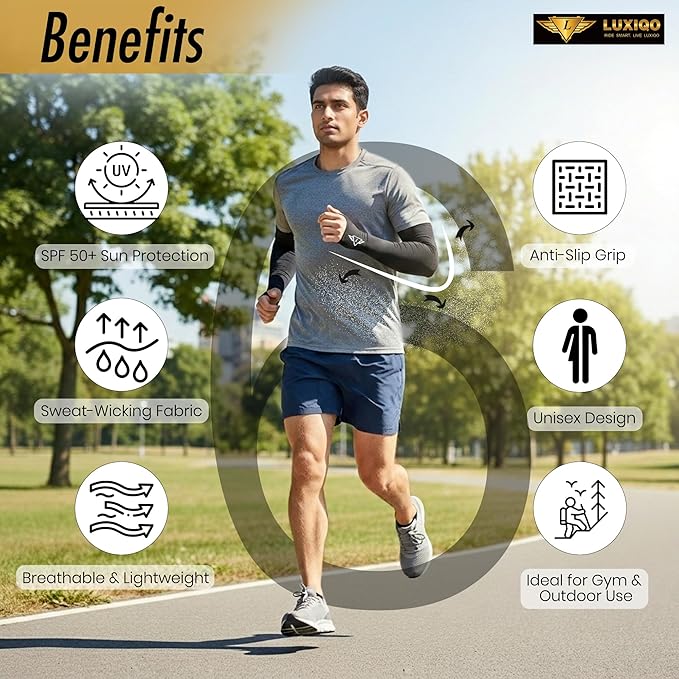 Osmo Fabric Arm Sleeves With Thumb Extension for Men & Women | SPF 50+Sun Protection | Breathable Compression Arm Sleeves with Thumb Hole for Running,Cycling,Gym & Driving