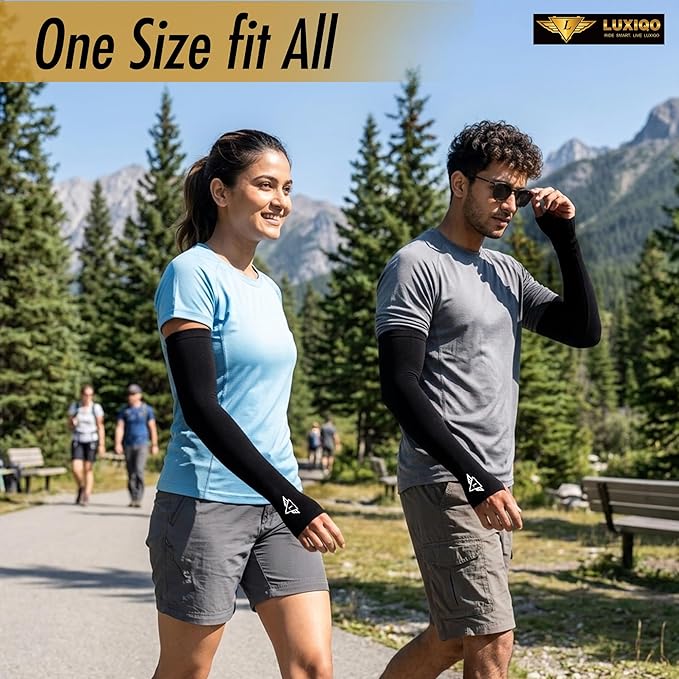 Osmo Fabric Arm Sleeves With Thumb Extension for Men & Women | SPF 50+Sun Protection | Breathable Compression Arm Sleeves with Thumb Hole for Running,Cycling,Gym & Driving