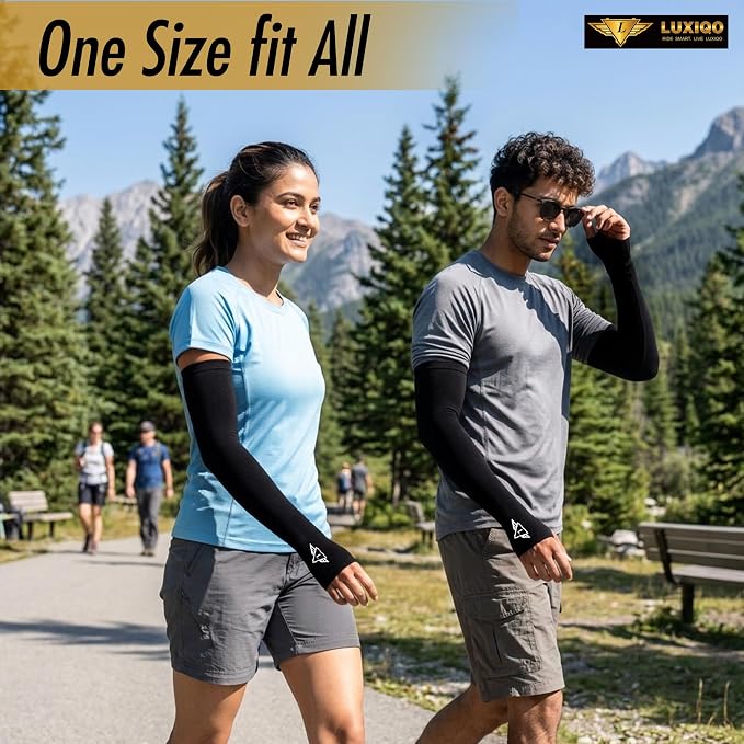 Osmo Fabric Arm Sleeves With Thumb Extension for Men & Women | SPF 50+Sun Protection | Breathable Compression Arm Sleeves with Thumb Hole for Running,Cycling,Gym & Driving