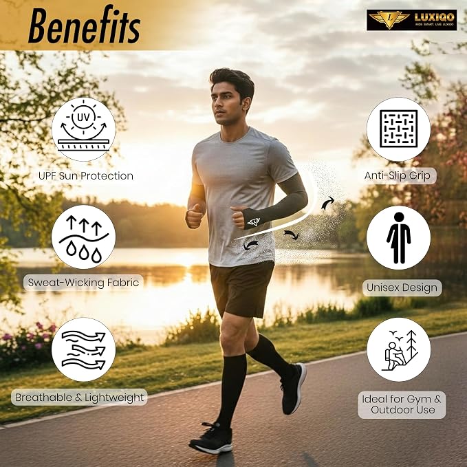 Osmo Fabric Arm Sleeves With Thumb Extension for Men & Women | SPF 50+Sun Protection | Breathable Compression Arm Sleeves with Thumb Hole for Running,Cycling,Gym & Driving