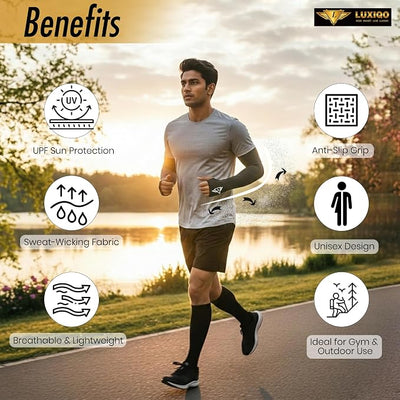 Osmo Fabric Arm Sleeves With Thumb Extension for Men & Women | SPF 50+Sun Protection | Breathable Compression Arm Sleeves with Thumb Hole for Running,Cycling,Gym & Driving