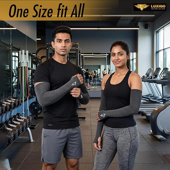 Osmo Fabric Arm Sleeves With Thumb Extension for Men & Women | SPF 50+Sun Protection | Breathable Compression Arm Sleeves with Thumb Hole for Running,Cycling,Gym & Driving
